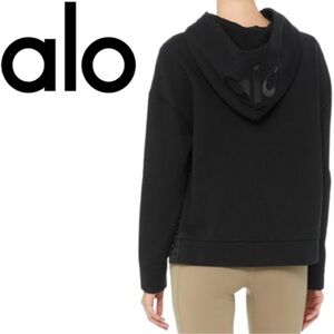 Alo Women’s Vaunt Side Slit Black Hoodie Sweatshirt Size Small